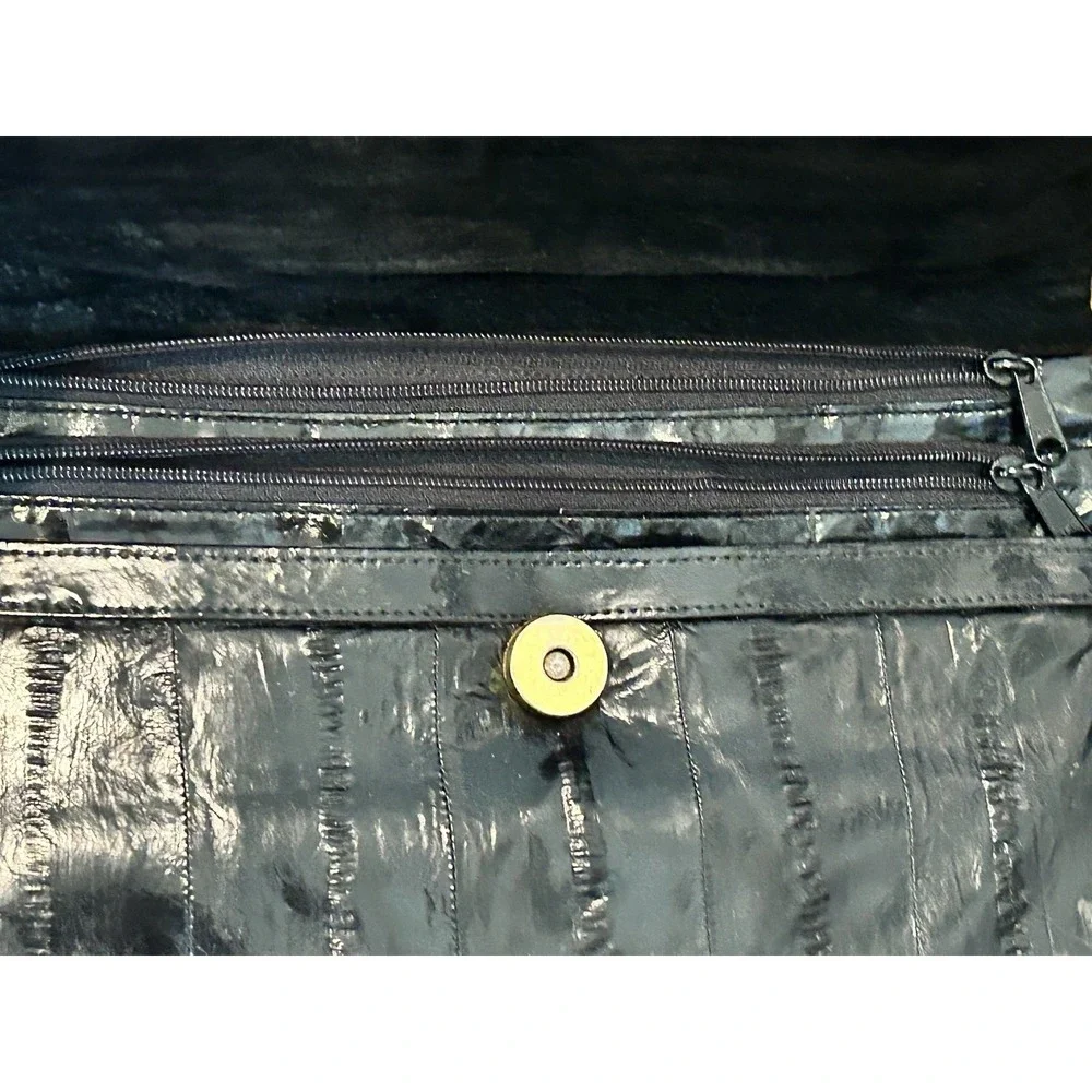 VTG‎  Large Eel Skin Clutch Crossbody Purse Black 11.5 x 7.5 In Korea 1980